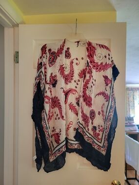 Boho Paisley Kimono Cardigan in Navy & Red